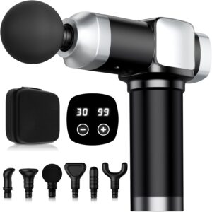 Deep Tissue Massage Gun, Portable Percussion Electric Muscle Massager for Pain Relief, Handheld Massagers with 30 Speeds & 6 Attachments for Back and Neck, Gifts for Men Women