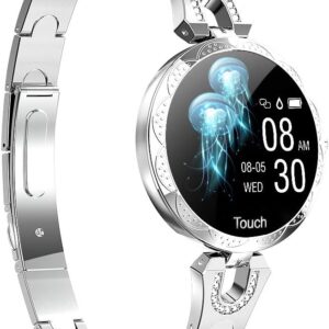 Smartwatch for Women Compatible for iPhone Samsung Android iOS Phones. Smart Bracelet with Female Menstrual Cycle Heart Rate Blood Pressure Remote Photography Waterproof Pedometer (Sliver)
