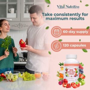 Vital Super Fruits & Veggies – Daily Superfood Capsules for Adults – Fruit & Vegetable Supplements to Boost Immunity & Energy – 2-in-1 Formula for Overall Wellness