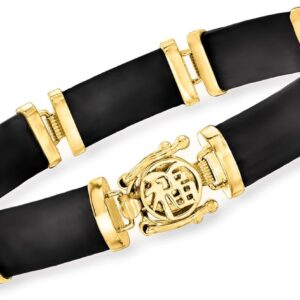 Ross-Simons Black Agate Good Fortune Bracelet in 18kt Gold Over Sterling