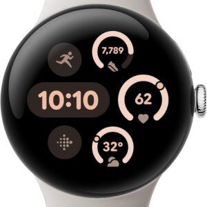 Google Pixel Watch 3 (41mm) Latest Model – Android Smartwatch, Heart Rate Tracking, Fitbit Advanced Running, Fitness Insights, 24-Hour Battery – Polished Silver Aluminum Case – Porcelain Band – Wi-Fi
