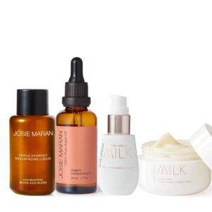 Josie Maran Anti Aging Skincare Set – Includes Triple Hydroxy Gentle Face Exfoliant, Argan Milk Serum, Intensive Hydration Nightly Face Cream & 100% Pure Argan Oil (4 Count)