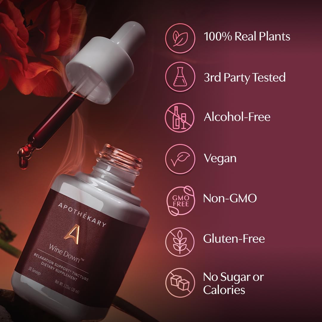 Apothékary Wine Down Herbal Supplement, Alcohol-Free Red Wine-Inspired Herbal Liquid Drops, Sugar Free, Gluten Free, Vegan- 100 Servings- 4.07oz - Image 5