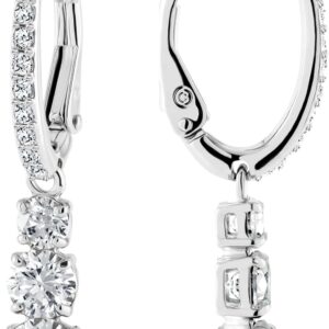 Swarovski Stilla Attract Trilogy Drop Pierced Earrings with White Crystals on a Rhodium Plated Setting with Hinged Closure
