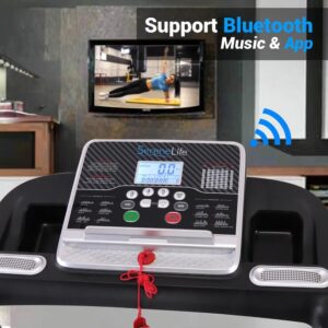 SereneLife Electric Folding Treadmill Exercise Machine – Smart Compact Digital Fitness Treadmill Workout Trainer w/Bluetooth App Sync, Manual Incline Adjustment, for Walking, Running, Gym