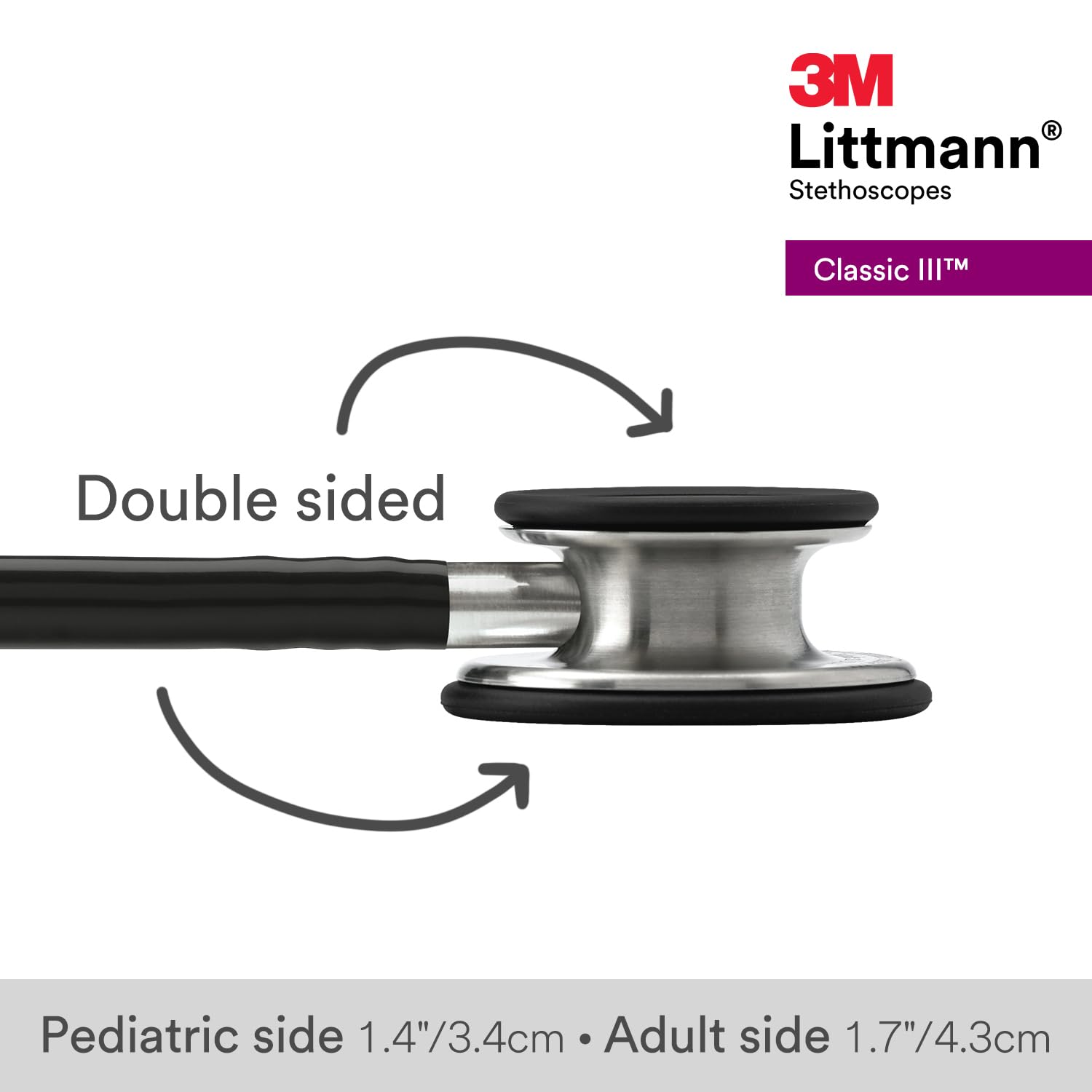3M Littmann Classic III Monitoring Stethoscope, 5620, More Than 2X as Loud, Weighs Less, Stainless Steel Chestpiece, 27" Black Tube - Image 3