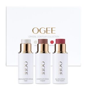 Ogee Face Stick Crystal Collection Trio – Contour Stick Makeup Collection – Certified Organic Contour Palette – Includes Bronzer Stick, Blush Stick & Highlighter Stick