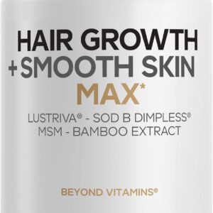 Codeage Hair Growth + Smooth Skin Max Vitamins Supplement – Patented Lustriva & SOD B Dimpless Superoxide Dismutase – Hair Growth Health Skin Cellulite Support – Biotin, Vitamin C, MSM – 30 Capsules