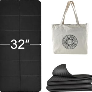 Foldable Yoga Mat 72″ L x 32″ W x 0.32 Inch Extra Thicked and Wided, Folding Yoga Mat for Travel with Canvas Carrying Bag, Non-Slip TPE Exercise Pilates Mat