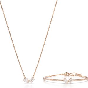 Swarovski Mesmera Necklace and Bracelet Set, Clear Mixed-Cut Stones in a Rose Gold-Tone Finished Setting, Part of the Mesmera Collection