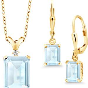 Gem Stone King 9-13 Cttw Pendant and Earrings Jewelry Set For Women | Emerald Cut 14X10MM and 8X6MM | Round 1.5MM | Gemstone Birthstone and Diamond | 925 Sterling Silver | 18 Inch Silver Chain