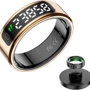 Smart Ring Health Tracker, Health Rings for Men & Women, Waterproof Fitness Tracker (LED Gold, 10#)