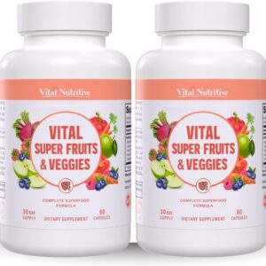 Vital Super Fruits & Veggies – Daily Superfood Capsules for Adults – Fruit & Vegetable Supplements to Boost Immunity & Energy – 2-in-1 Formula for Overall Wellness