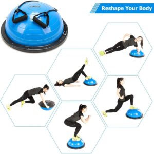 PEXMOR Yoga Half Ball Balance Trainer Exercise Ball Resistance Band Two Pump Home Gym Core Training