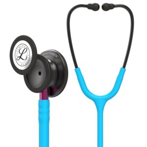 3M Littmann Classic III Monitoring Stethoscope, 5872, More Than 2X as Loud, Weighs Less, Stainless Steel Smoke-Finish Chestpiece, 27″ Turquoise Tube, Pink Stem, and Smoke Headset