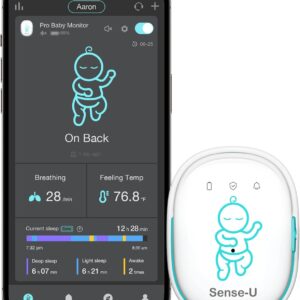Sense-U Pro Baby Movement Monitor with Arousal Vibration, Movement/Rollover/Overheating Alerts, Audible & App Notifications, Easy Clip-On Design, Smart Sleep Monitor