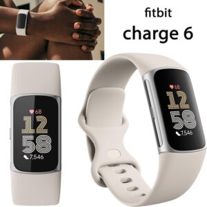 Fitbit Charge 6 Fitness Tracker Watch (White) Bundle with 2 Watch Bands, 3.3foot Charge Cable, Wall Adapter, 2 Screen Shields & Cleaning Cloth