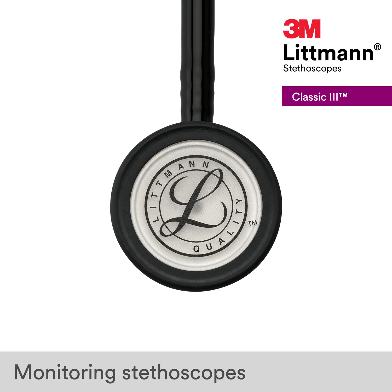 3M Littmann Classic III Monitoring Stethoscope, 5620, More Than 2X as Loud, Weighs Less, Stainless Steel Chestpiece, 27" Black Tube - Image 7