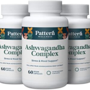 Pattern Wellness Ashwagandha Complex for Men & Women – KSM-66 & Black Pepper Extract – Whole Body & Heart Health – Supports Stress & Mood – Non-GMO – 180 Vegan Capsules