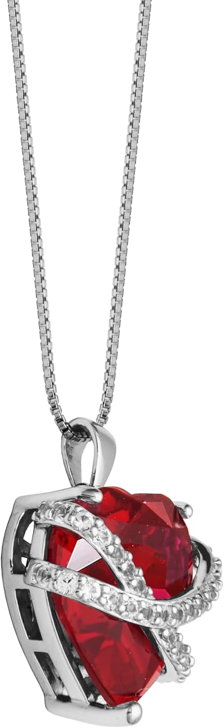 Amazon Essentials Sterling Silver Created Pink and White Sapphire Wrapped Heart Pendant Necklace , (previously Amazon Collection) - Image 2