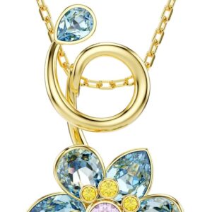 Swarovski Idyllia Pendant, Mixed cuts, Flower, Blue, Gold-Tone Finish