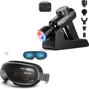 RENPHO Massage Gun Deep Tissue with Charging Stand, Heat and Cold Head, Eyeris 3 Eye Massager with Heat and Cooling for Migraines