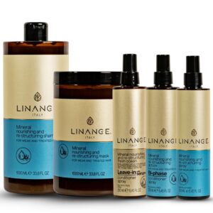 Linange Mineral Hair Care Kit | Nourishing Shampoo, Mask, Re-Constructing Spray, Bi-Phase Conditioner & Leave-In Serum | Restores Strength, Shine & Manageability for Damaged & Treated Hair