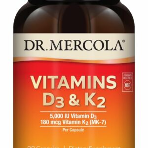 Dr. Mercola Vitamins D3 & K2 Dietary Supplement, 90 Servings (90 Capsules), Supports Heart Health, Immune Support, Non GMO, Soy Free, Gluten Free