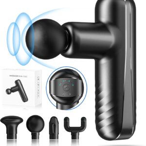 Mini Massage Gun for Deep Tissue Percussion – Portable Handheld Massager for Muscle Recovery with 4 Massage Heads High-Intensity Vibration Rechargeable Small Massage Gun