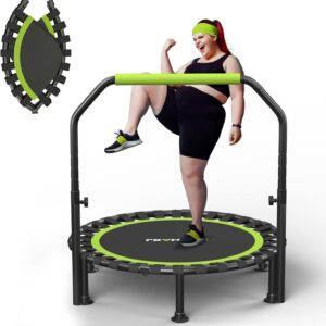 Foldable Mini Trampoline, 40″/48″ Rebounder Trampoline for Adults & Kids, 450lbs Capacity with U-Shaped Adjustable Bar, Indoor Fitness Workout Exercise Equipment