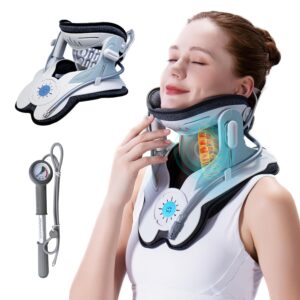 Cervical Neck Traction Device, Neck Stretcher for Cervical Pain Relief, Air Pump Neck Brace with 3 Power Traction and 8 Airbag Support, Neck Decompression and Neck Tension Relief