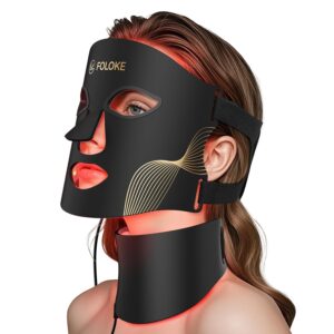 FOLOKE LED Light Therapy Mask Skin Care ， LEDs face mask & neck mask Red – Wavelength for Home Use, – Advanced Skincare Made Easy (Licorice)