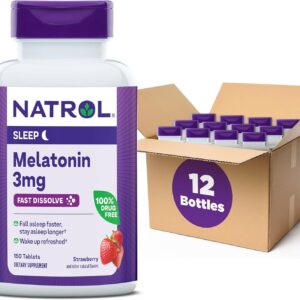 Natrol Melatonin 3mg, Strawberry-Flavored Dietary Supplement for Restful Sleep, 150 Fast-Dissolve Tablets, 150 Day Supply (Pack of 12)