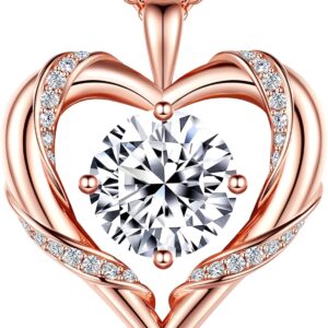 Beam & Bask 2-3 Ct Moissanite Heart Necklaces for Women, 18K Gold Plated Romantic Pendant for Anniversary Birthday, 925 Sterling Silver Jewelry for Wife Girlfriend Mom Her