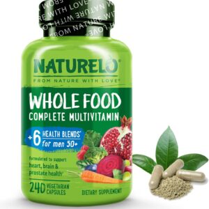 NATURELO Whole Food Multivitamin for Men 50+ – with Vitamins, Minerals, Organic Herbal Extracts – Vegan Vegetarian – for Energy, Brain, Heart and Eye Health – 240 Capsules