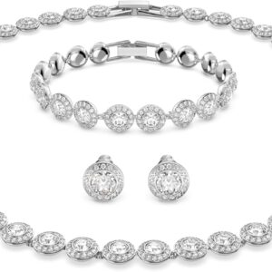 Swarovski Crystal Authentic Angelic All Around Set of Necklace, Bracelet and Earrings, White, Rhodium Finish- Women’s Hypoallergenic Sparkling Jewelries – Nickel Free Crystal Jewelry Collection