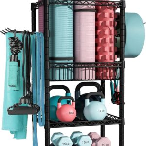 Home Gym Storage, 3 Tiers Workout Equipment Organizer with Wheels for Yoga Mats, Foam Roller, Dumbbells, Kettlebells, and Resistance Bands