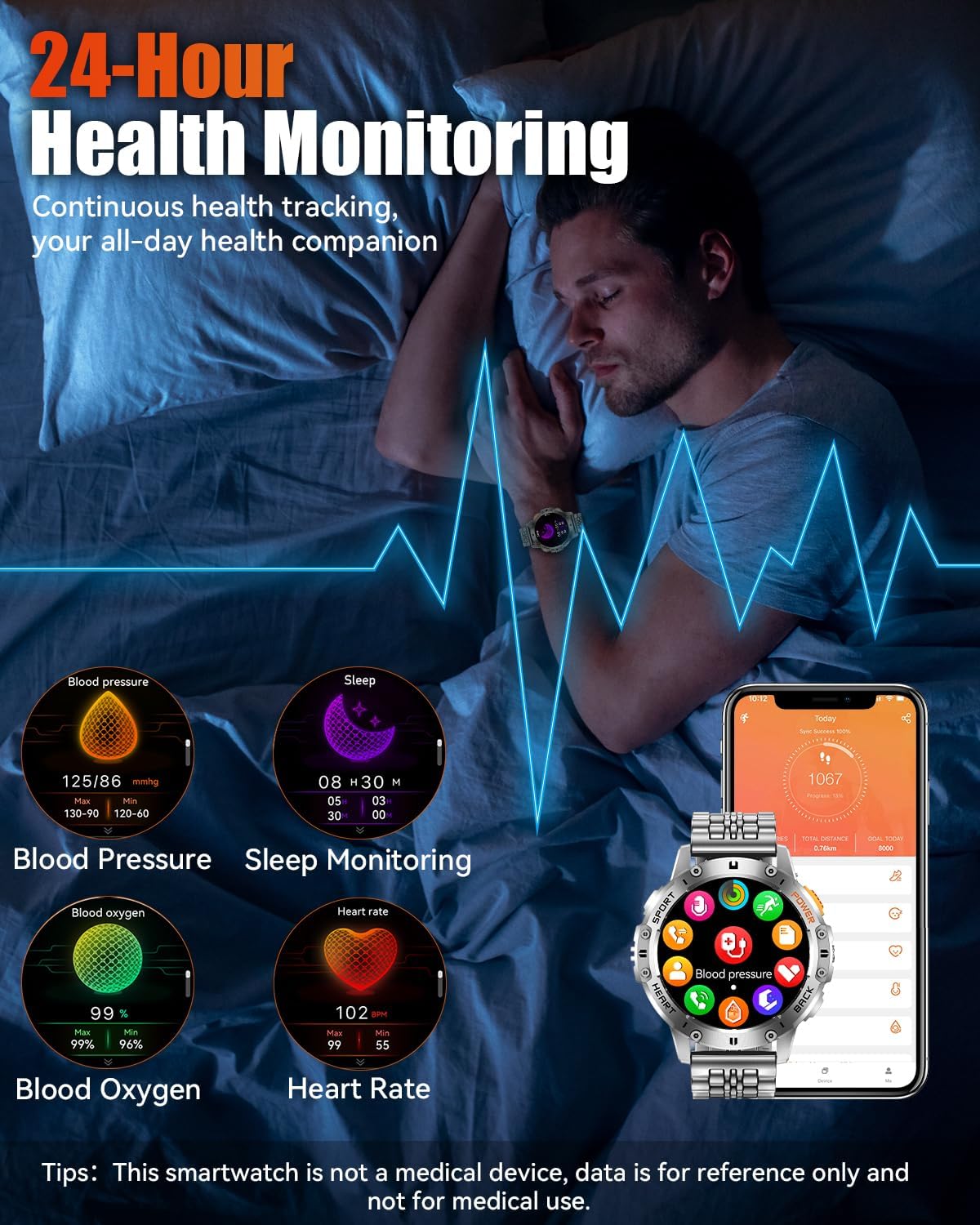 Military Smart Watches for Men with Bluetooth Call, 1.43" AMOLED Waterproof Smartwatch with Flashlight, 111 Sport Modes, 530mAh Heart Rate/SpO2/Sleep Monitor Fitness Tracker for Android iOS - Image 5