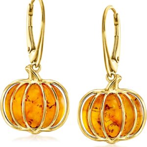 Ross-Simons Amber Pumpkin Drop Earrings in 18kt Gold Over Sterling