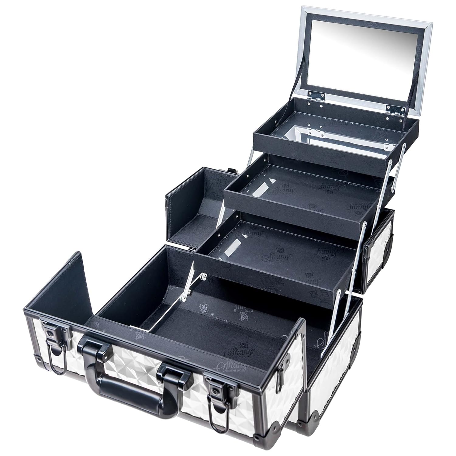 SHANY Premier Fantasy Professional Makeup Train Case Cosmetic Box Portable Makeup Case Organizer Jewelry storage with Locks, 3 Trays, Makeup Brush Holder and Cosmetics Mirror - Snow White - Image 3