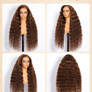 Arabella Chocolate Brown Deep Curly Lace Front Wigs Human Hair 13×6 HD Lace Frontal Wigs Curly Human Hair Brown Glueless Wig For Women Pre Plucked with Natural Hairline 26 Inch