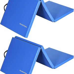 BalanceFrom Fitness GoGym 6′ x 2′ Folding High Density Vinyl 3 Panel Gym Exercise Mat for Yoga, Aerobics, Pilates & Gymnastics, Blue (2 Pack)