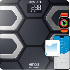 INEVIFIT EROS Bluetooth Body Fat Scale Smart BMI Highly Accurate Digital Bathroom Body Composition Analyzer with Wireless Smartphone APP 400 lbs 11.8 x 11.8 inch (Black)