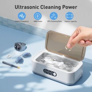 WINTERCRUSH Ultrasonic Retainer Cleaner for Tooth: 50KHz Jewelry Cleaner Deep Cleaning Machine – 650ML Dental Cleaning Pod for Dentures/Mouth Guards/Eyeglasses-3 Timers -Stainless Steel, Reliable Use