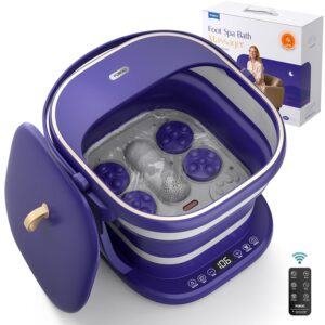 Puboo Electric Foot Bath Massager with Remote, 16 Motorized Massage Balls for Stress Relief, Collapsible Foot Spa Bath Massager with Heat, Pedicure Spa Tub with Temp Control, Purple