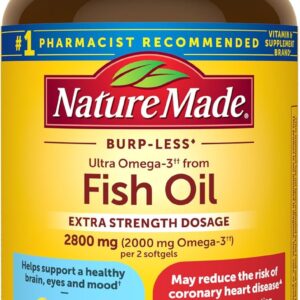 Nature Made Extra Strength Omega 3 Fish Oil Supplements, 2800mg, Fish Oil Omega 3 Supplements as Ethyl Esters for Healthy Heart, Brain, Eyes, Mood Support, 60 Softgels, 30 Day Supply