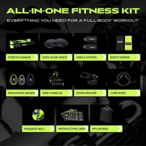 Ex Kit Home Gym Equipment with Carry Bag – 10Pcs Resistance Bands Kit with Handles, Door Anchor, Jump Rope, Booty Bands & More – Full Body Workout Bands Set for Strength, Cardio & Flexibility