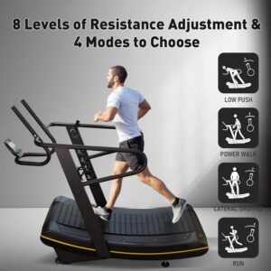 Manual Curved Treadmill, 8-Level Resistance, LCD Display, Non-Electric Fitness Equipment for Home & Gym, Cardio & Anaerobic Training