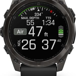 Garmin Fenix 8 51MM AMOLED Sapphire Premium Multisport GPS Smartwatch Carbon Gray DLC Titanium with Gray Silicone Band, Built-in LED Flashlight, Fitness & Health Smart Watch Bundle for Men & Women