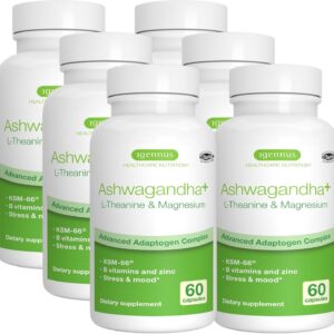 Igennus High Strength Ashwagandha Stress Relief Complex, L-Theanine & Magnesium & KSM-66 Root Extract Adaptogens, Methylated B Vitamins, Calm & Sleep Support, Clean Label, 360 Vegan Capsules